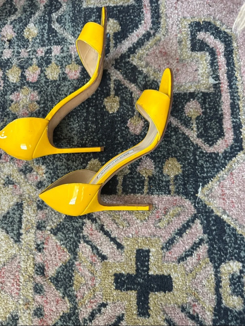 Manolo Blahnik Yellow Patent Leather D'Orsay Heels - Picture 3 of 5
